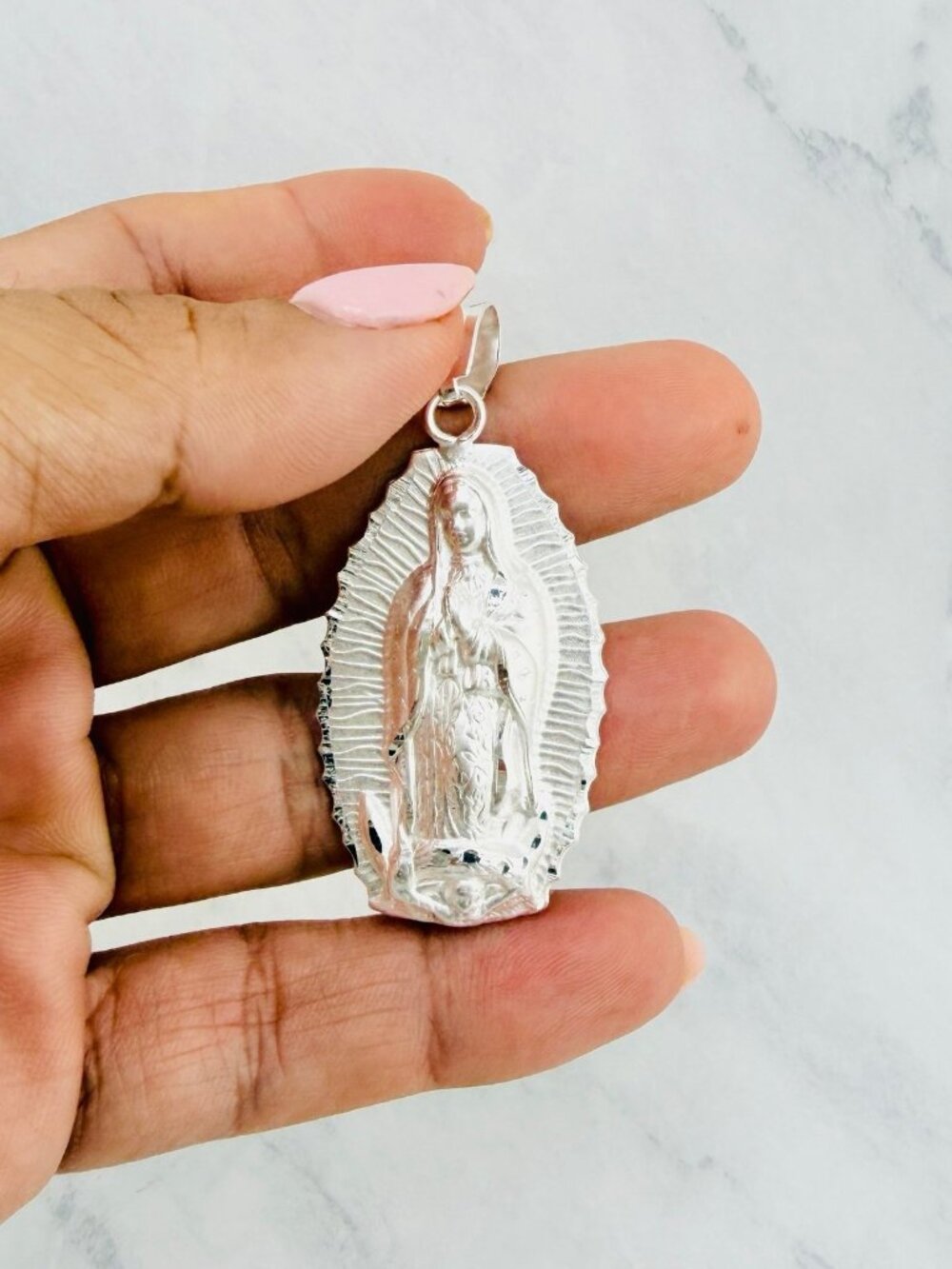 925 Sterling Silver Virgin Mary Pendant Guadalupe Catholic Medalla Virgen plata